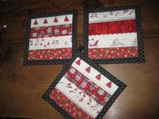 Snowmen, Reindeer and Trees Handmade Kitchen Potholder Set of 3
