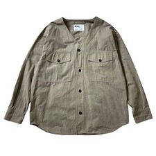 MARGARET HOWELL MHL. Cotton Linen Collarless Shirt Beige Size M Japanese Minimal