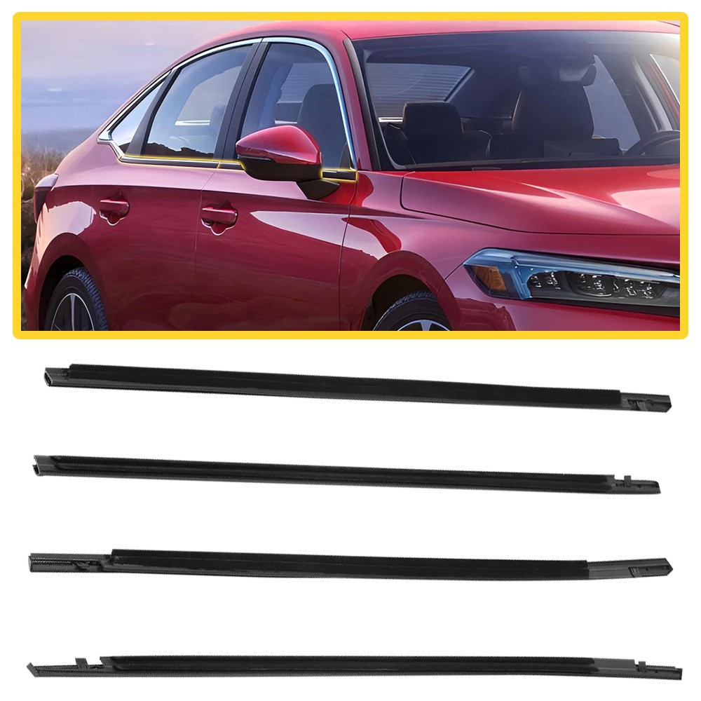4Pcs Weatherstrip Window Trim Moulding Seal Belt Black For 2016-2021 Honda Civic