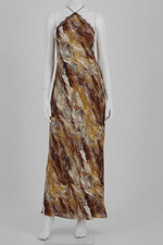 1.state Women's Beige Printed Lace Trim Halter Sleeveless Maxi Dress Sz XL