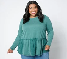 LOGO by Lori Goldstein Women's Top Sz XL Life Long-Sleeve Mix Green A660286