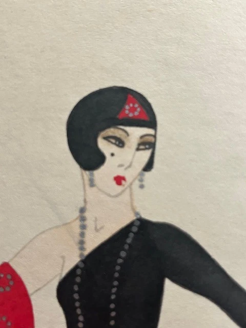 ERTE Original "Elegant" Gouache Drawing  on carbaord Signed 1915-1920 - Image 4 of 4