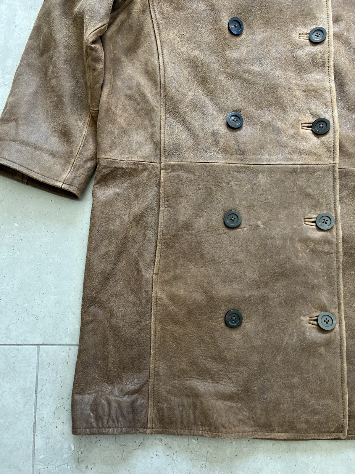 Sundance Weathered Brown Leather Peacoat Jacket Womens Sz Large Heavy Coat image 3