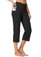 Willit Women's Yoga Capris Pants High Waist Leggings Crossover Large, Black