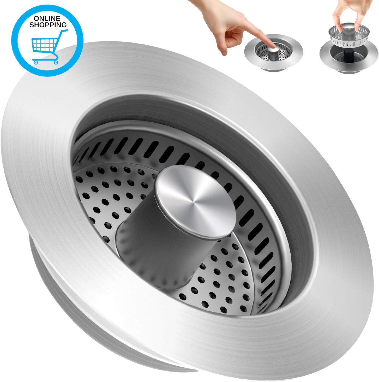 3 in 1 Kitchen Sink Drain Strainer Sink Stopper, Stainless Steel Sink Drain Stra