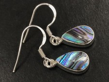 Drop earrings abalone paua shell. Solid sterling silver, pear 11 x 7mm. Gift box