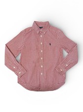 Ralph Lauren Boys S 8 Red White Gingham Button Down Shirt Pony Logo Cotton
