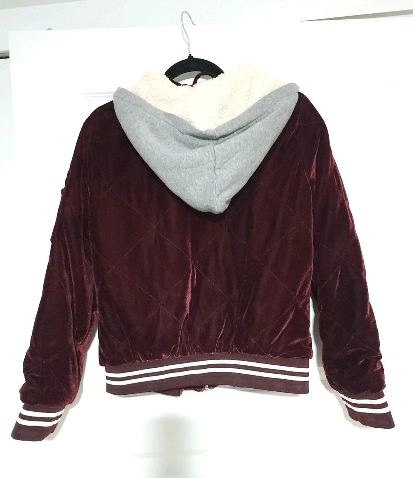Женская бархатная куртка на молнии Yoki размер L бордовый серый капюшон - Изображение 2 из 4