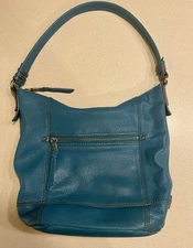 The Sak Sequoia Pebbled Leather Blue Hobo Shoulder Bag Handbag Purse Boho Soft