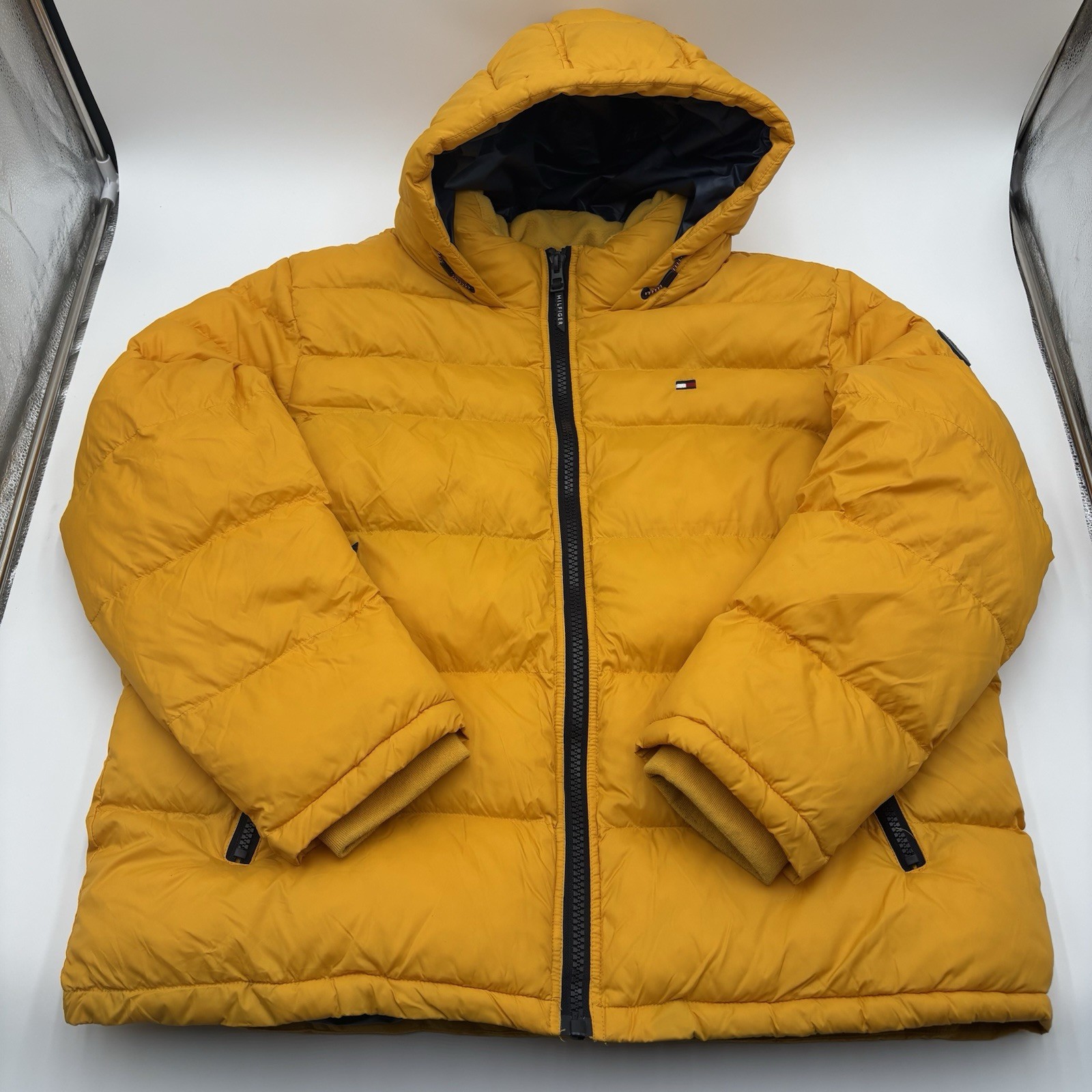 Tommy Hilfiger Puffer Ski Jacket Men's XXL Yellow Hooded Water/Wind Resistant