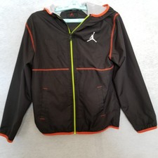 JORDAN Jumpman Youth Full Zip Hooded Contrast Trim Lightweight Jacket Black Y-L