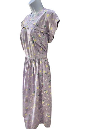 Vintage 1950s Lady Pattern Day Dress Cotton Short Sleeve Buttons Lightweight - Picture 3 of 8