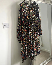 Blue Vanilla Black/Multicolour Floral Ruffle Long Sleeve Skater Midi Dress UK 12
