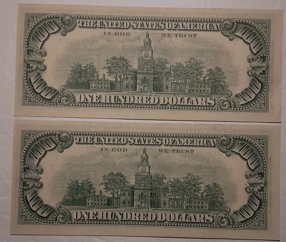 1974 $100 BILLS 2 Lot Sequential Serial Numbers Clean Crisp Authentic Currency - Image 2 of 4