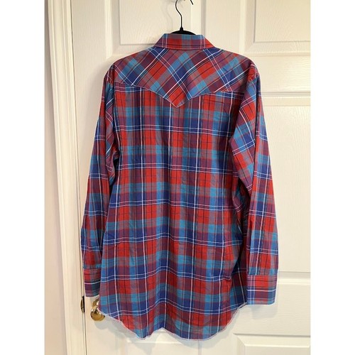 Wrangler Cowboy Cut Tall Man Plaid Snap Front Western Shirt Size 17.5 VINTAGE - Picture 2 of 13