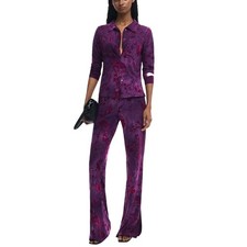 DESIGUAL Purple Floral Devore Burnout Flared Fluid Pants Womens Size S