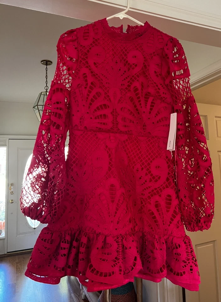 Mini Vestido Rosa Marca AQUA Manga Larga Encaje Recortado Talla S/Estilo IDL9924 – NUEVO CON ETIQUETAS Foto 2 de 4