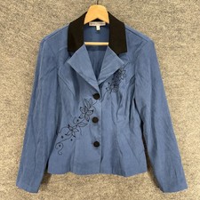 Dressbarn Blazer Women 8 Blue Button Up Collared Long Sleeve Classic Fit Jacket