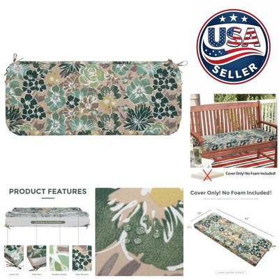 Easy-Care Waterproof Cushion Slipcover, Green Floral - Fits Loveseat & Bench