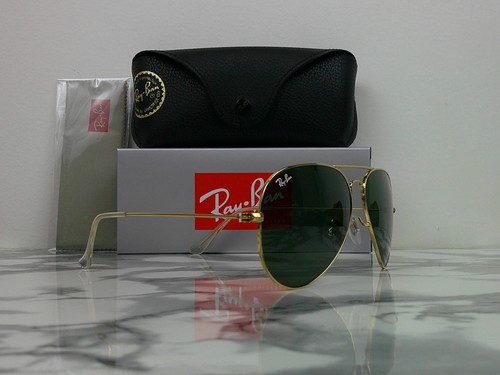 Classic Ray-Ban RB3025W G-15 Aviator Sunglasses Gold Never Worn