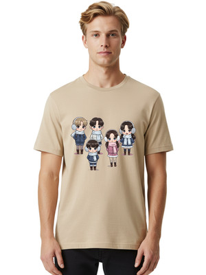 K-Pop-Chibi-Characters Mens Graphic Tee, 100% Cotton, Casual Summer Wear