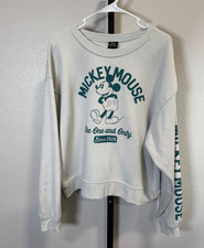 Disney Mickey Mouse Pullover Sweatshirt Womens Light Grey Teal "One and Only"
