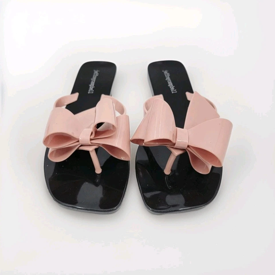Sandalias Jeffrey Campbell Rosa Rubor Lazo EU40 US9 Negras Chanclas Planas Jaleas Foto 2 de 4