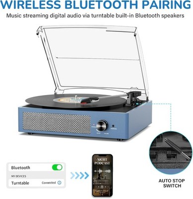 Vinyl Record Player 3-Speed Extended-Sized Turntable with Built-in Speakers
