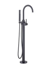 Floor Mount Tub Filler Freestanding Bathtub Faucet W/ Hand Shower Matte Black