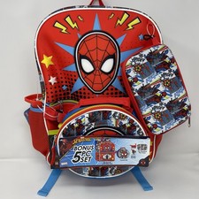 Spiderman 17 Backpack 4PC Set w/Lunch Bag Water Bottle Zip Case NO KEYCHAIN