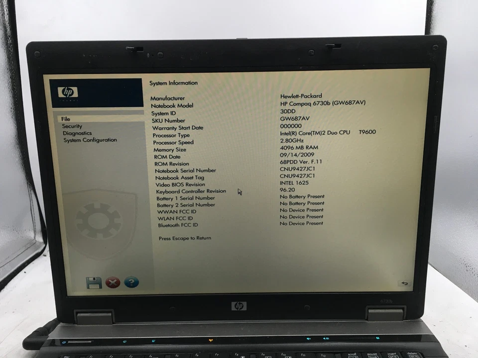 HP PROBOOK 6730B - BOOTS TO BIOS - INTEL CORE 2 DUO - NO RAM -15"-READ DESC - BB - Image 2 of 4