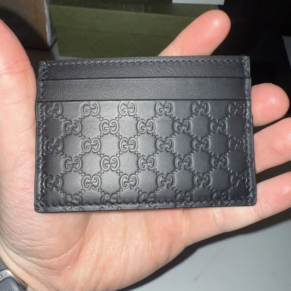 Estuche para tarjetas Gucci Microguccissima de cuero negro con logotipo 262837 NUEVO AUTÉNTICO Foto 2 de 4