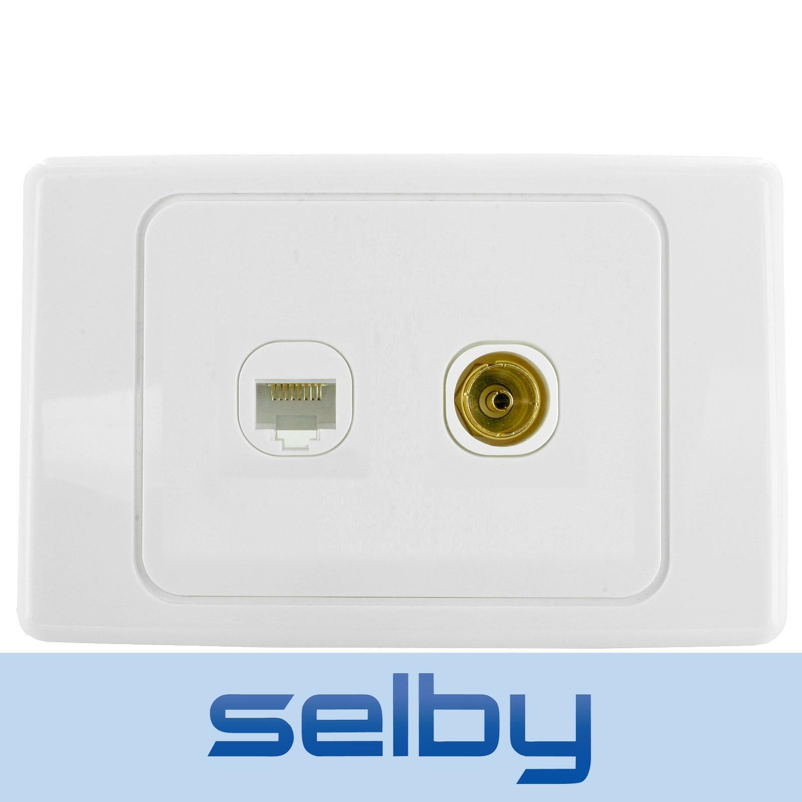 TV Aerial RF Antenna Plug & RJ45 Network Wall Plate Wallplate