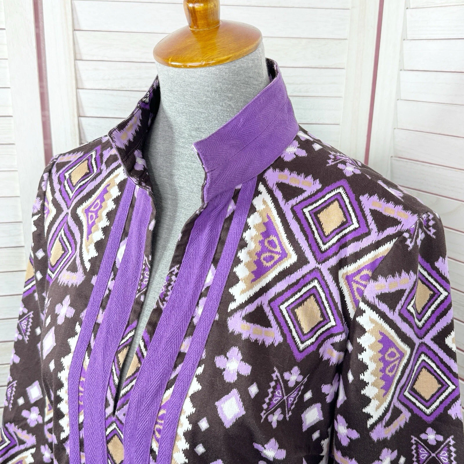 Abito Tory Burch donna 6 viola marrone Ikat stampa tribale cotone caftano tunica boho