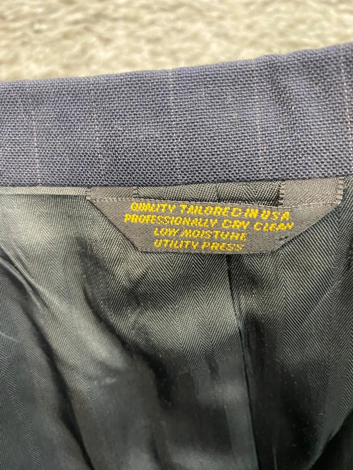 Tom James Blazer Mens 48R Blue Pinstriped Wool Sport Coat Purple Bespoke Jacket - Image 4 of 4