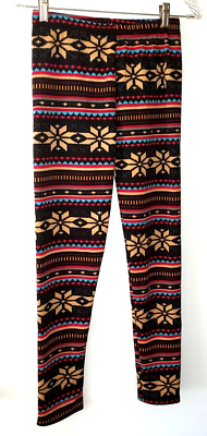 Juniors Fleece Lined Winter Leggings Snowflake Multicolor S/M | eBay