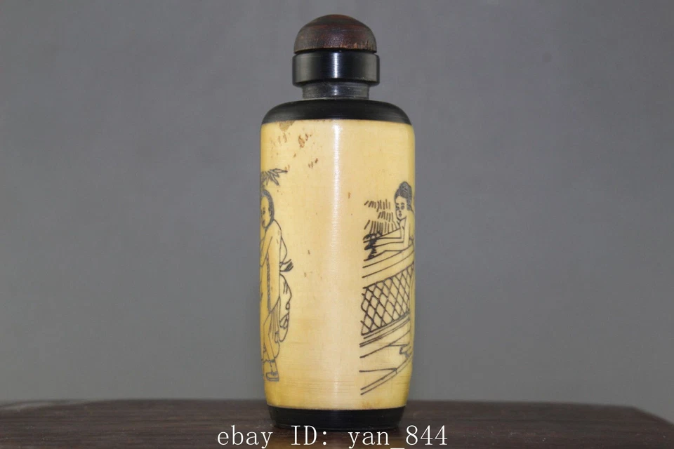 Botella de tabaco china rara tallada a mano hombre mujer/ganado Foto 4 de 4