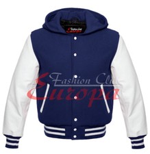 Wool Varsity Jacket Classic Men's Hoodie With Genuine Leather Sleeves
