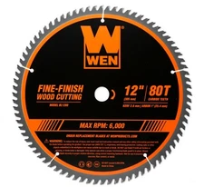 WEN BL1280 12" 80-Tooth Fine-Finish Professional Woodworking Saw Blade