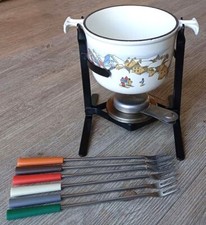 Rare😍  - Service à Fondue fonte émaillée Le Creuset Enzo Mari - Décor Montagne