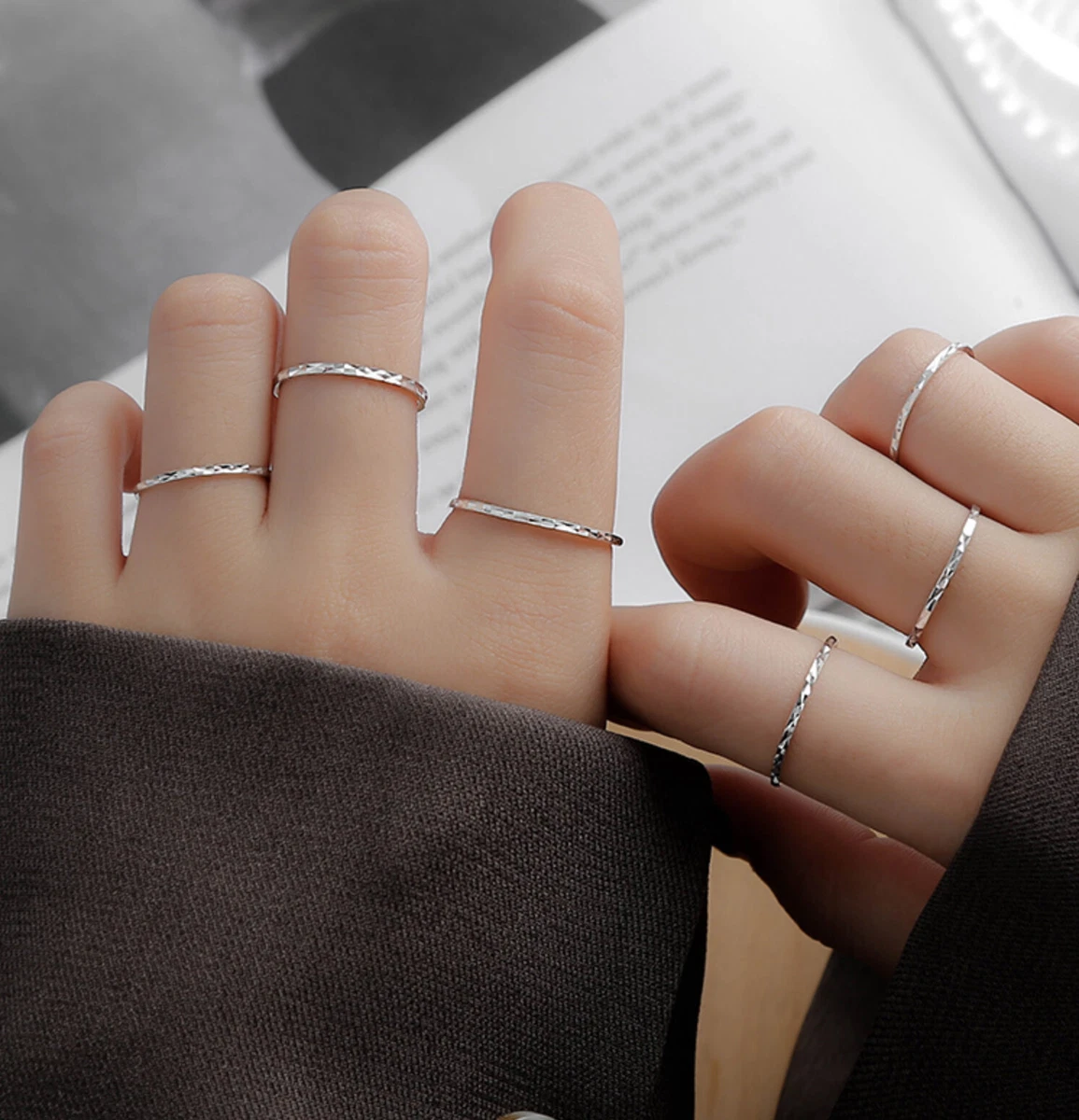 925 SOLID STERLING SILVER LADIES GIRLS KIDS PATTERNED THIN BAND