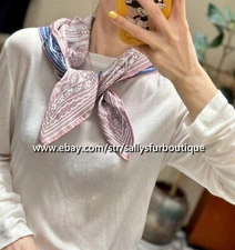 Sallys Quality 16 Momme Jacquard Twill Silk Flower Print 2 Face Collar Scarf 26"