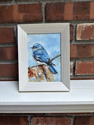Bluebird Original Oil Painting Bird Portrait Artwork bird 5×7 in