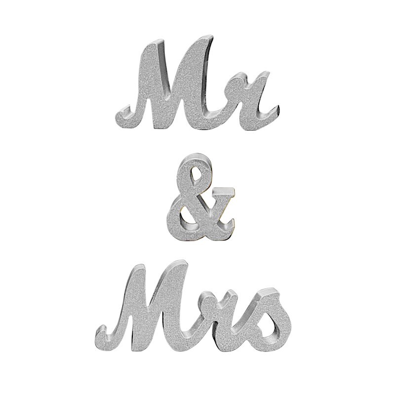 SILVER Glittered Wooden Mr & Mrs Freestanding Wedding Table DISPLAY SIGNS Party