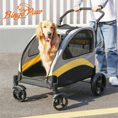 BINGOPAW 4-Wheel Foldable Dog Stroller Premium Heavy Pet Stroller for S/M/L/XL Dogs Cats
