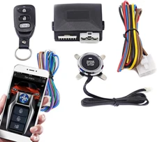 Car Start Button Kit 12V Car Keyless Entry Alarm System Mobile Phone App Remote 