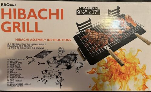 OFF THE GRID Hibachi Black Steel Charcoal Table Top Grill 9 1/2”x17” - Picture 2 of 2