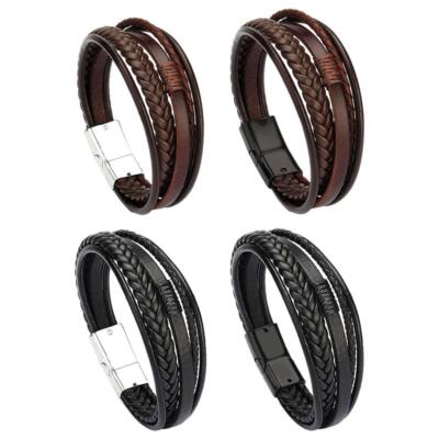 Punk Style geflochtenes Leder Herren Armband 20 cm Manschette Armreif Armband Metall