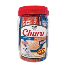 Churu Creamy, Lickable Wet Cat Treats, 0.5 oz, 50 Tubes, Tuna & Chicken Variety