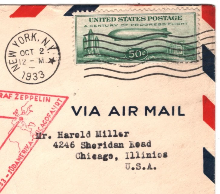 USA 1933 FDC 50c Air Mail GRAF ZEPPELIN Flight Scott.C18 *First Day Cover* LZ212 - Image 4 of 4